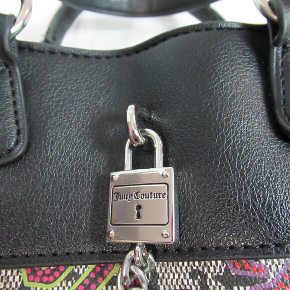 Juicy Couture Handbag Black Beige Lock N Chain Tote Bag Purse Punk Skater Y2K - Picture 4 of 13